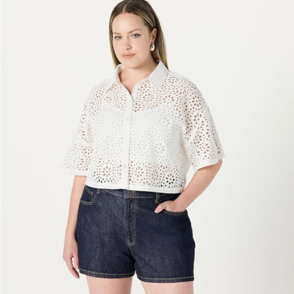 Elegant White Eyelet Crop Top - Picture 2 of 11
